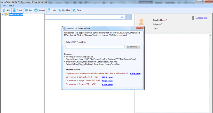 Select Lotus Notes NSF Files for Conversion
